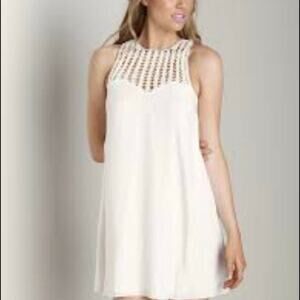 Lovers Friends White Sleeveless Crochet Dress Women M Boho Beachy Lined Revolve